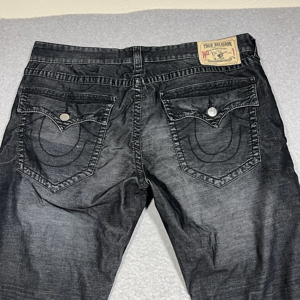 True Religion Pants Mens 38x32 Black Ricky Corduroy Cotton Blend Dark Y2K Stretc